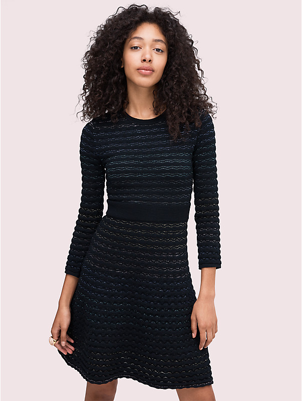 Women's black scallop shine sweater dress | Kate Spade New York NL