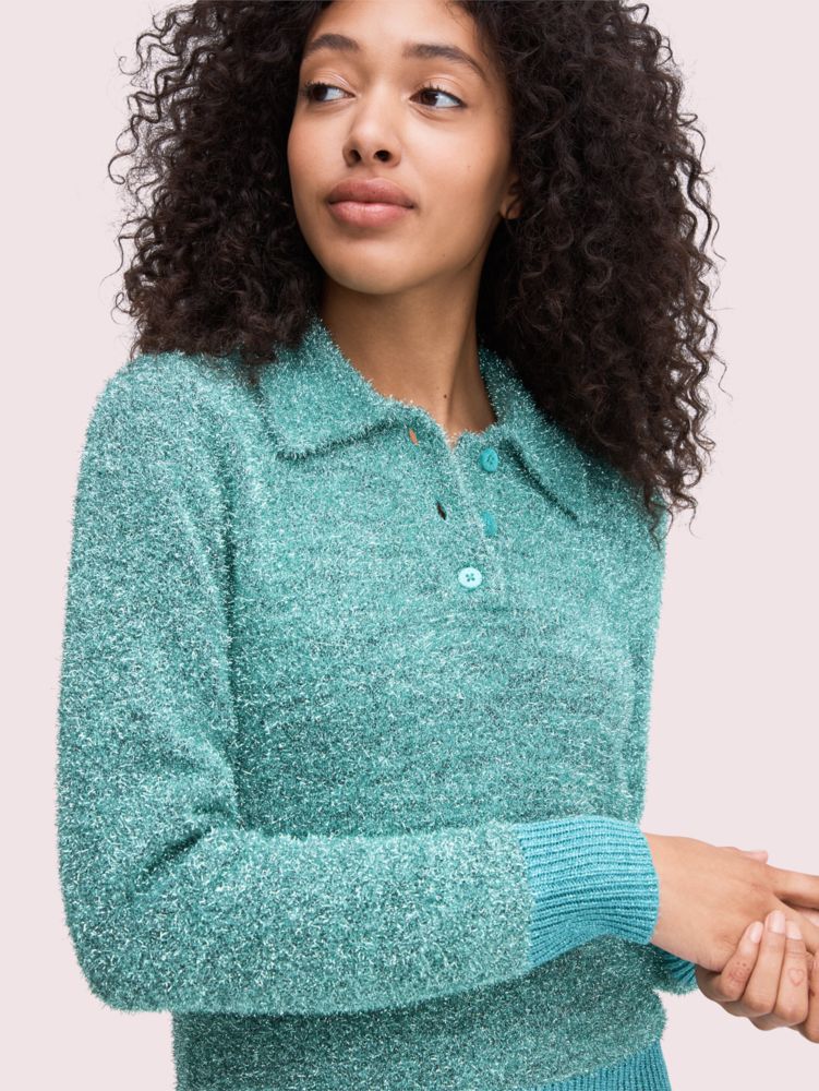 Sparkle Polo Sweater, Frosted Spearmint, Product