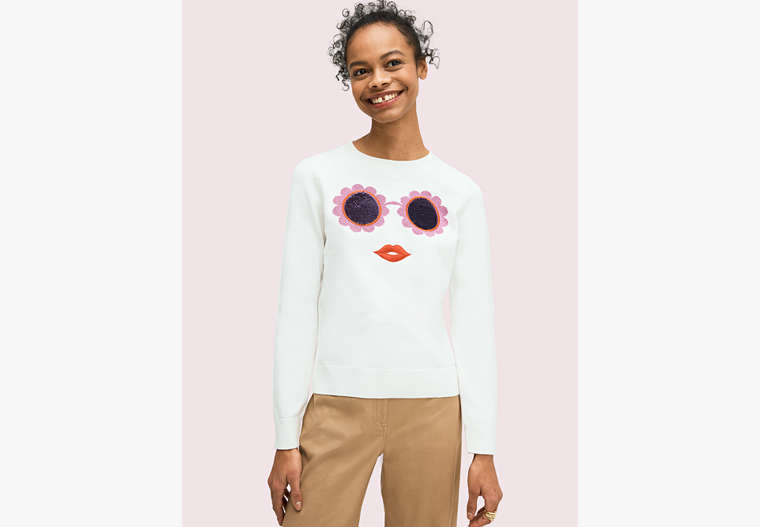 Sequin Sunnies Sweater, French Cream, Product image number 0