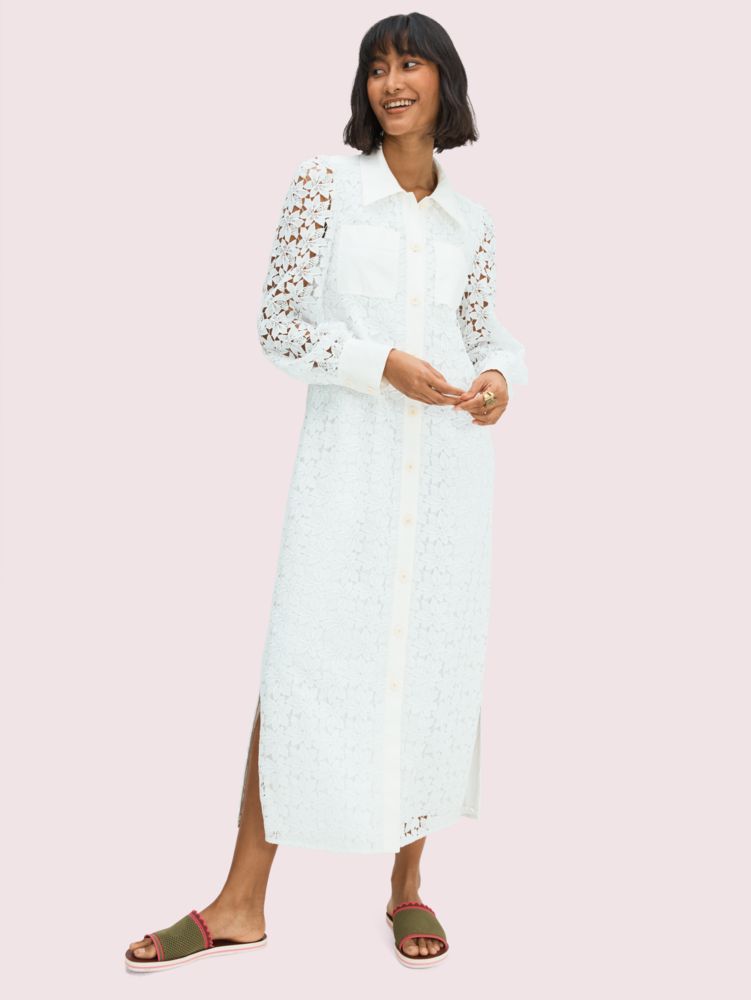 Women's fresh white leaf lace shirtdress | Kate Spade New York Belgium