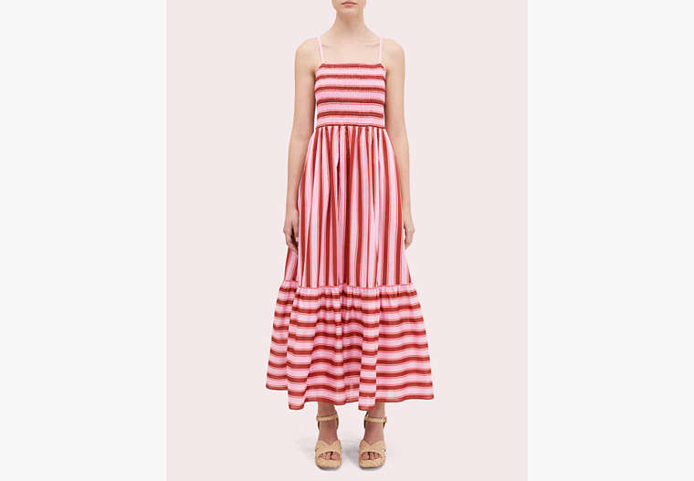 Calais Stripe Smocked Dress, Rosy Carnation, Product image number 0