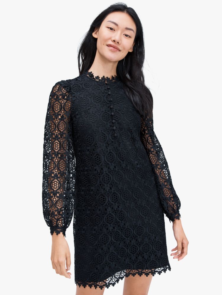 Scallop Lace Mini Dress, Black / Glitter, ProductTile