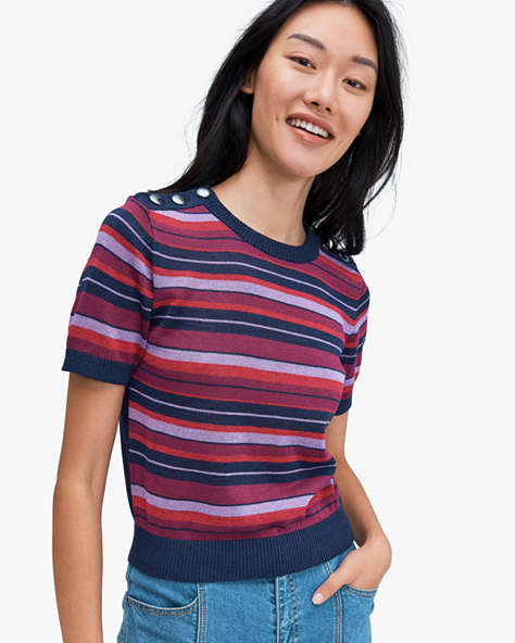 Striped Short Sleeve Sweater, Interstellar Blue, ProductTile
