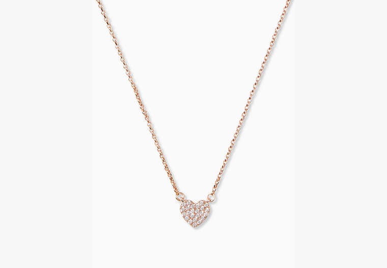 Kate Spade,yours truly pave heart mini pendant necklace,Clear/Rose Gold image number 0