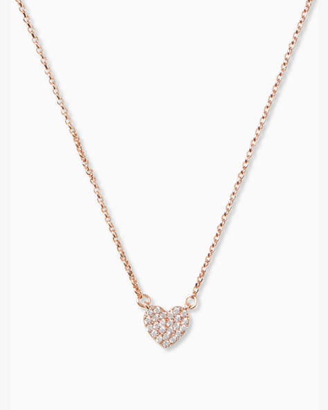 Kate Spade,yours truly pave heart mini pendant necklace,Clear/Rose Gold