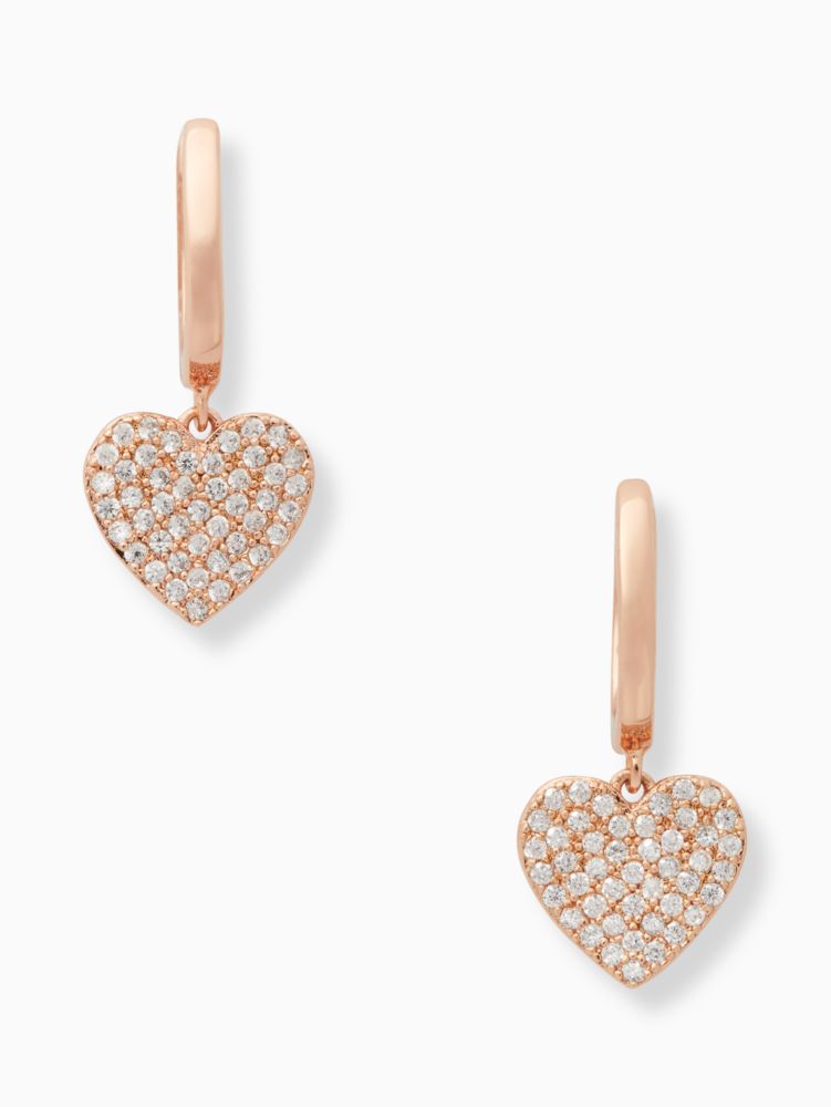 Yours Truly Pave Heart Drop Earrings, Clear/Rose Gold, Product
