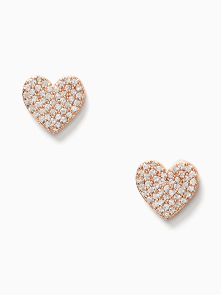 Kate Spade,yours truly pave heart studs,earrings,Clear/Rose Gold