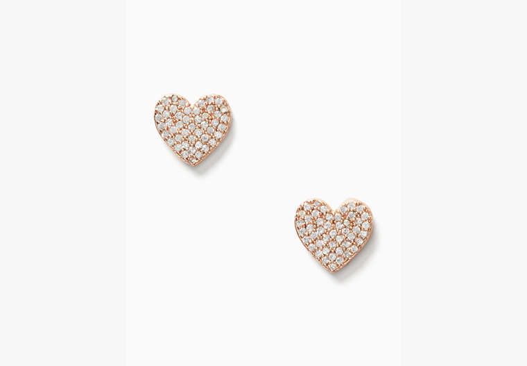 Yours Truly Pave Heart Studs, Clear/Rose Gold, Product