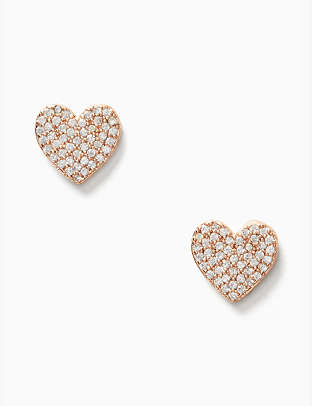 Yours Truly Pave Heart Studs, Clear/Rose Gold, Product