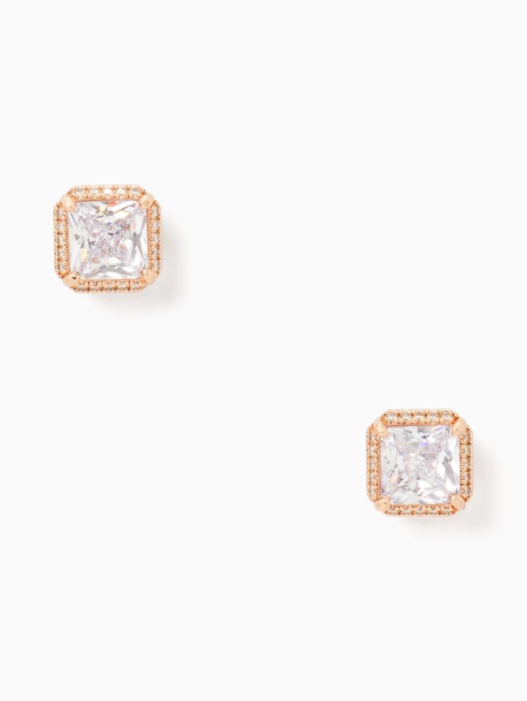 Save The Date Pave Princess Cut Studs, Clear/Rose Gold, ProductTile