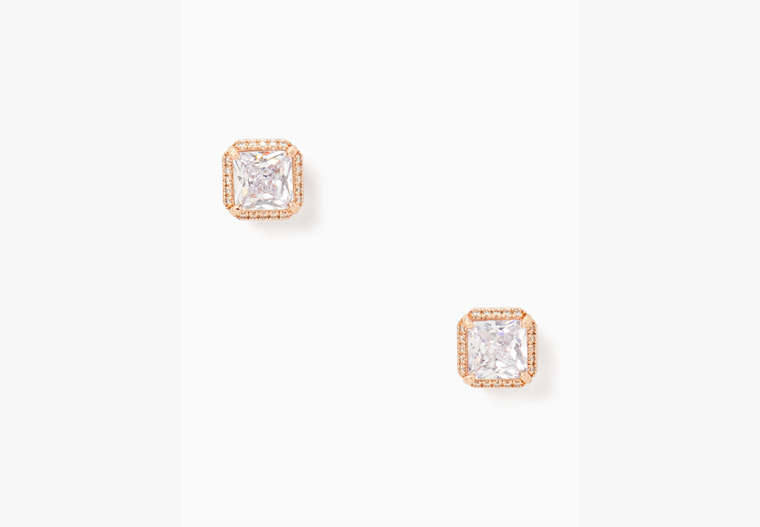 Kate Spade,Save The Date Pave Princess Cut Studs,Clear/Rose Gold image number 0