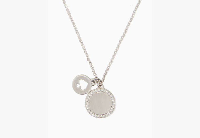 Kate Spade,spot the spade pave charm pendant necklace,necklaces,Clear/Silver image number 0