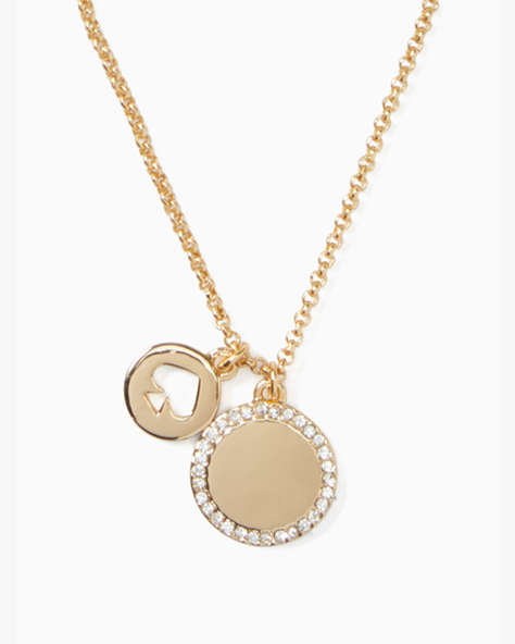 Kate Spade,spot the spade pave charm pendant necklace,necklaces,Clear/Gold