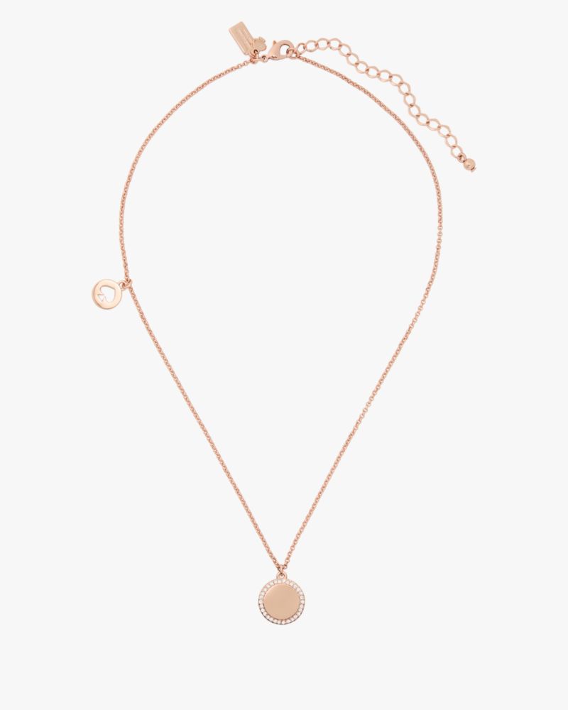 Kate Spade Spot The Spade Pave Charm Pendant Necklace In Clear/rose Gold