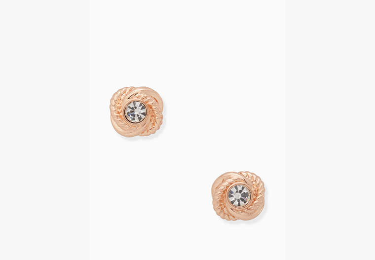 Infinity & Beyond Knot Studs, Clear/Rose Gold, Product