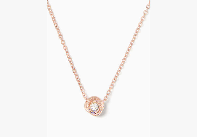 Kate Spade,infinity and beyond knot mini pendant necklace,necklaces,Clear/Rose Gold image number 0