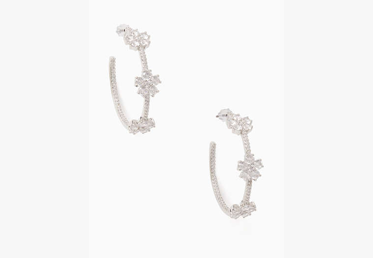 Kate Spade,Gleaming Gardenia Flower Hoops,earrings,Clear/Silver image number 0