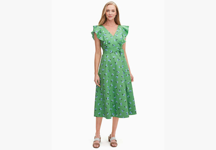 Tea Garden Toss Poplin Midi Dress, Banana Leaf, Product image number 0