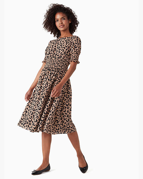 Graphic Leopard Puff-sleeve Blaire Midi Dress