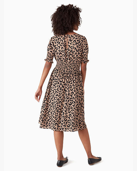 Graphic Leopard Puff-sleeve Blaire Midi Dress