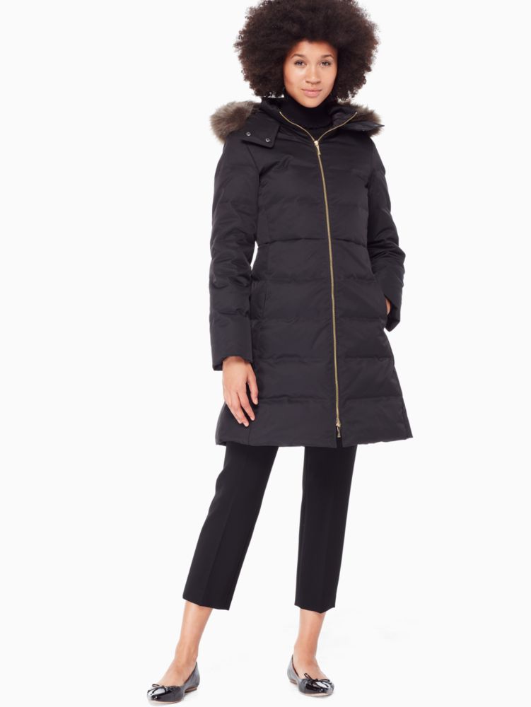 kate spade new york faux fur trim hooded puffer coat