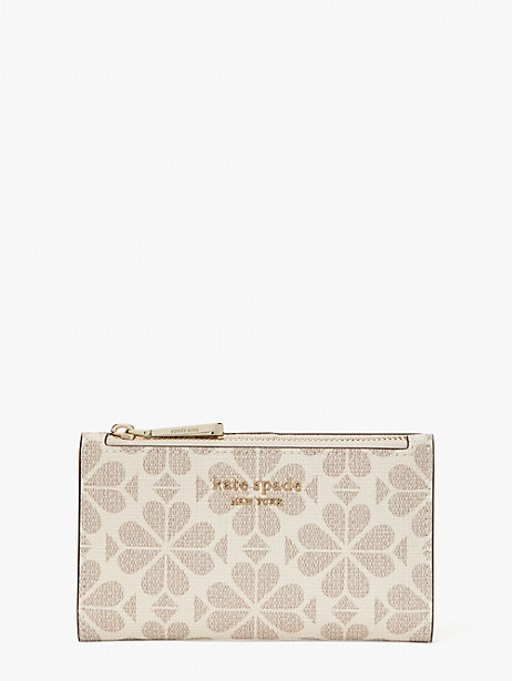 spade flower coated canvas small slim bifold wallet