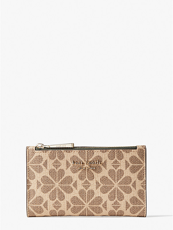 spade flower coated canvas small slim bifold wallet, , rr_large
