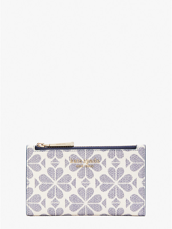 spade flower coated canvas small slim bifold wallet, , rr_large