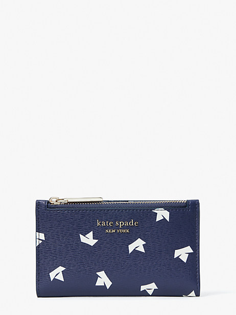 Kate Spade Spencer Paper Boats Small Slim Bifold Wallet In Squid Ink Multi