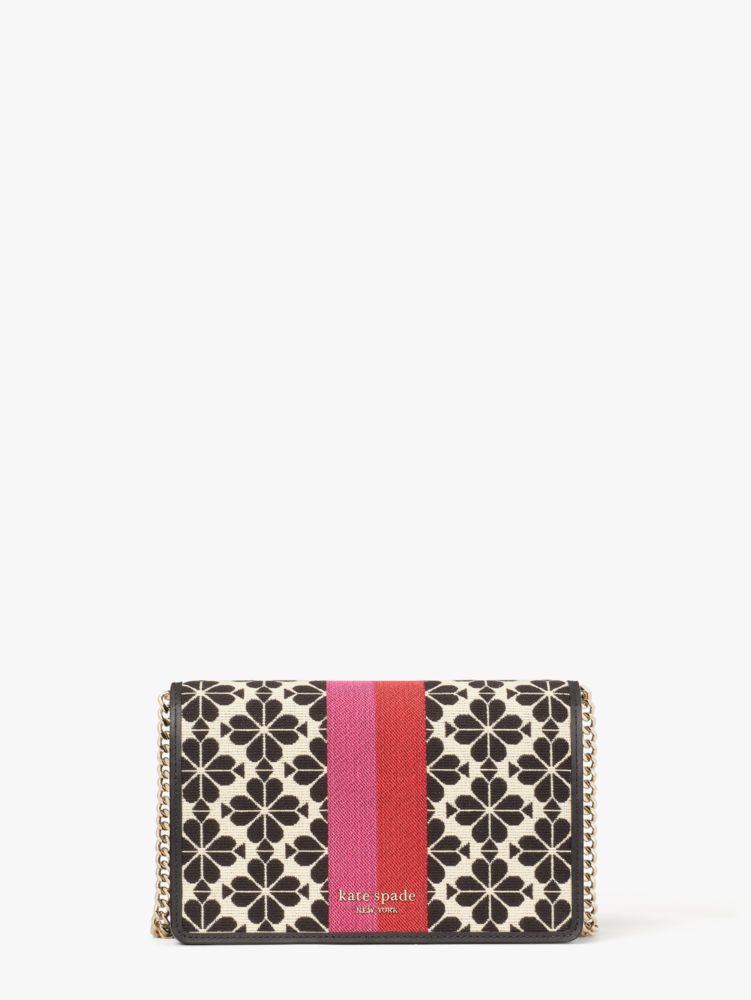 Spade Flower Jacquard Stripe Chain Wallet, Cream Multi, ProductTile