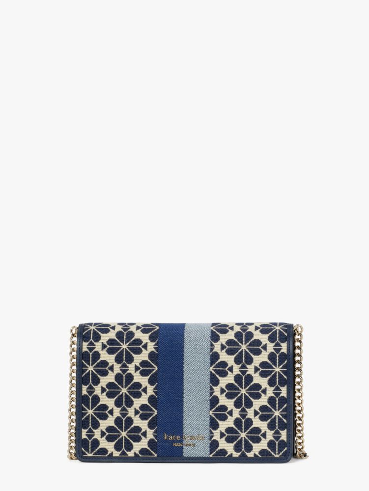 Spade Flower Jacquard Stripe Chain Wallet, Blue Multi, ProductTile