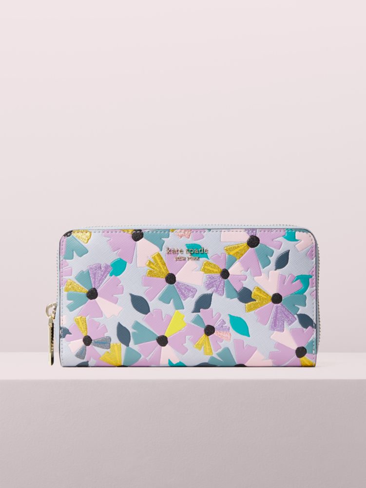 Women S Moonglow Spencer Glitter Floral Zip Around Continental Wallet Kate Spade New York