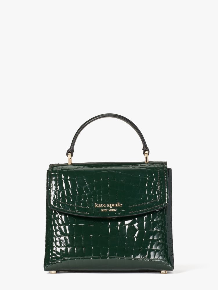 Florence Croc-embossed Mini Top-handle Bag, Deep Evergreen, Product