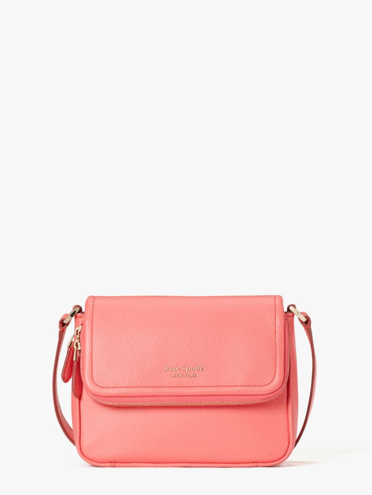 Kate Spade Run Around Large Flap Crossbody Bag Leather Purse Handbag Peach  Pink 