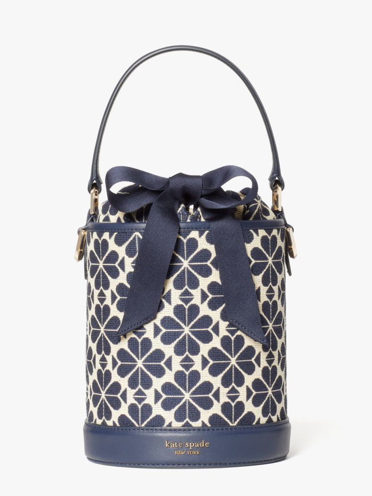 Women's blue multi spade flower jacquard picnic small bucket bag Kate