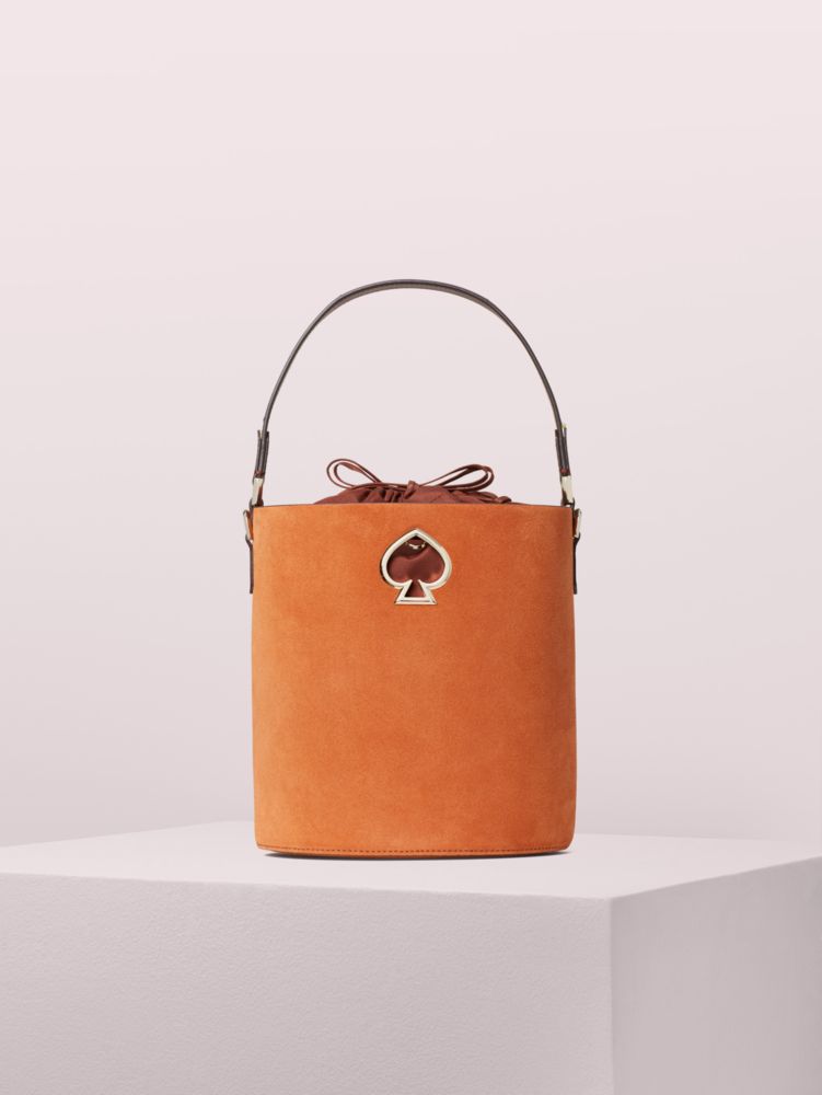 Suzy Suede Small Bucket Bag, Amber, ProductTile