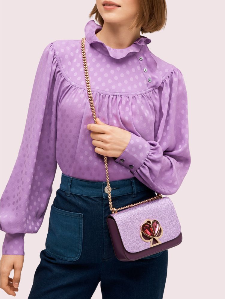Kate Spade Small Nicola Twistlock Glitter Leather Lilac Purple
