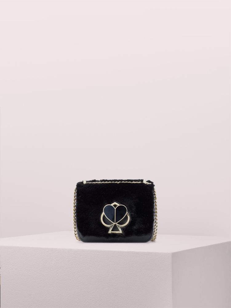 Kate Spade Nicola Faux Fur Twistlock Chain Wallet in Black