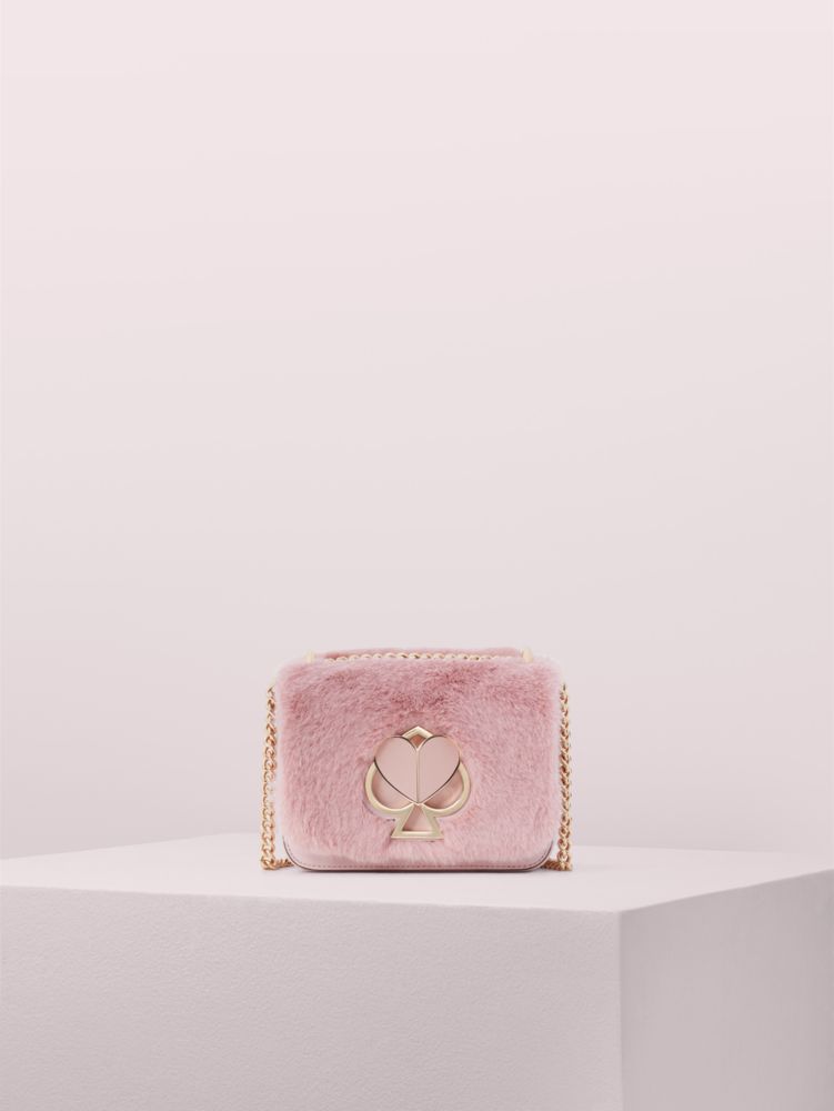 Kate Spade Nicola twistlock pink faux fur chain bag, Women's