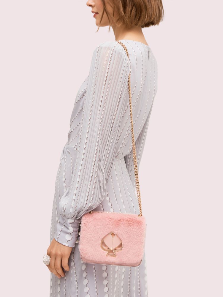 Kate Spade Nicola Small Faux Fur And Leather Shoulder Bag in Pink