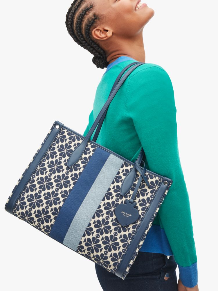 現行品 katespade フラワー ジャカード ストライプ トート-