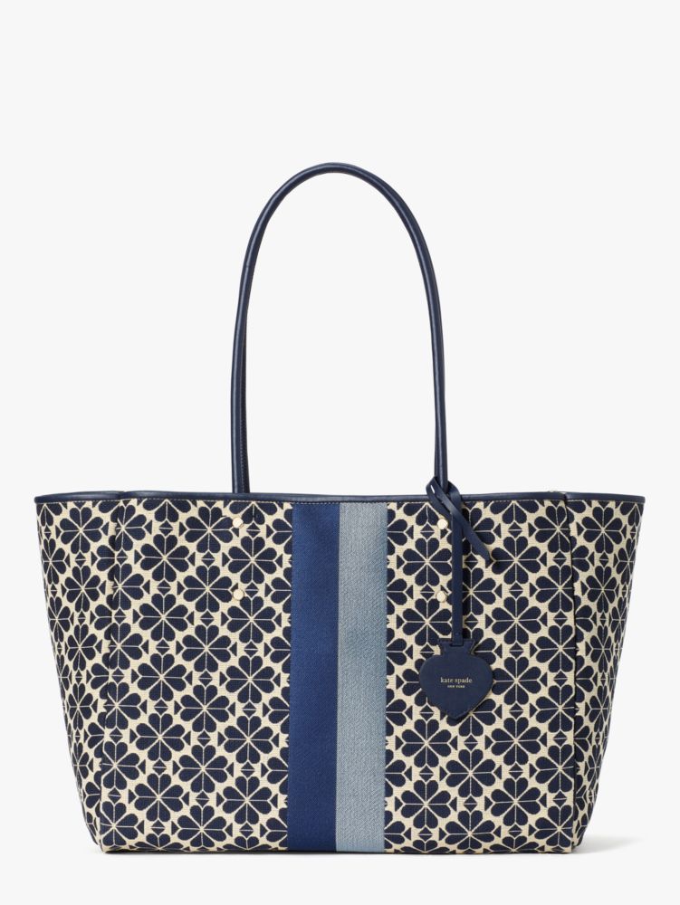 Women's blue multi spade flower jacquard everything stripe large tote ...