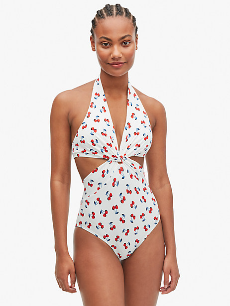 cherry toss knotted halter one-piece