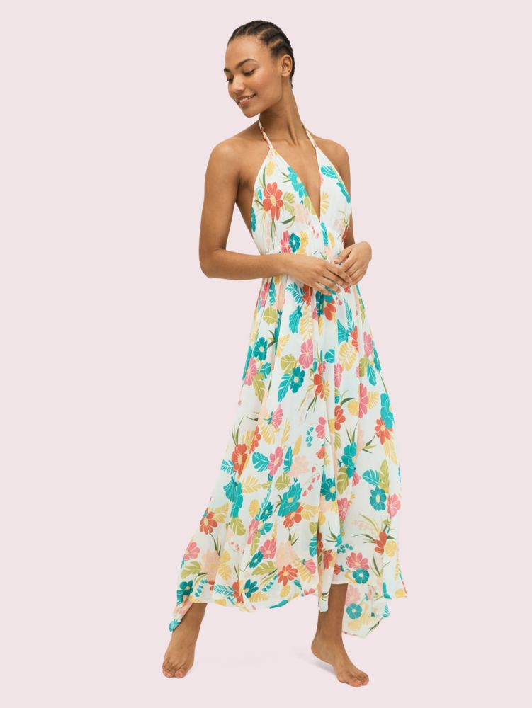 tropical halter maxi dress