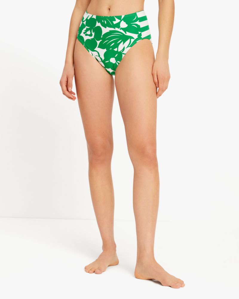 Shop Kate Spade Cabana Mix High-waist Bikini Bottom In Forest Glen