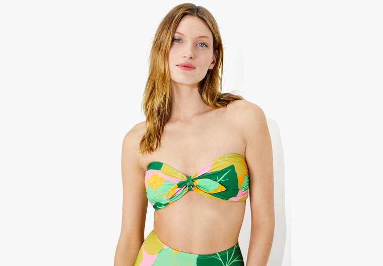 Cucumber Floral Tie Bandeau Bikini Top, PEARL PINK MULTI, Product image number 0