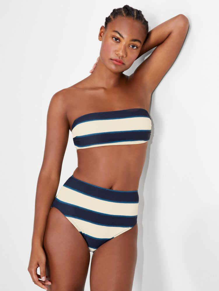 Awning Stripe Bandeau Bikini Top, Rich Navy Multi, ProductTile