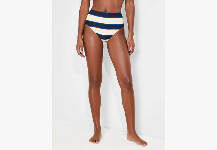Awning Stripe High-waist Bikini Bottom, Rich Navy Multi, Product image number 0