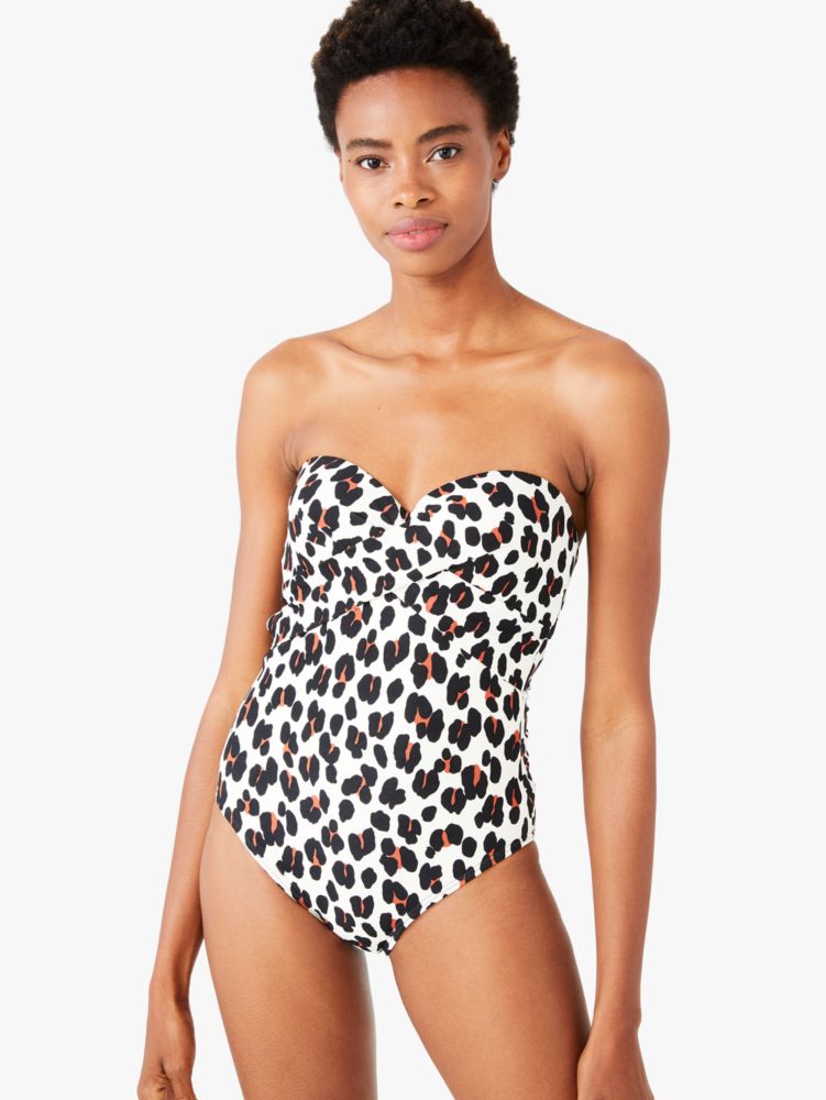 Fiji Feline Molded Cup Bandeau One Piece, Black / Glitter, Product