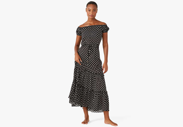 Lia Dot Off-the-shoulder Cover-up Maxi Dress, Black, Product